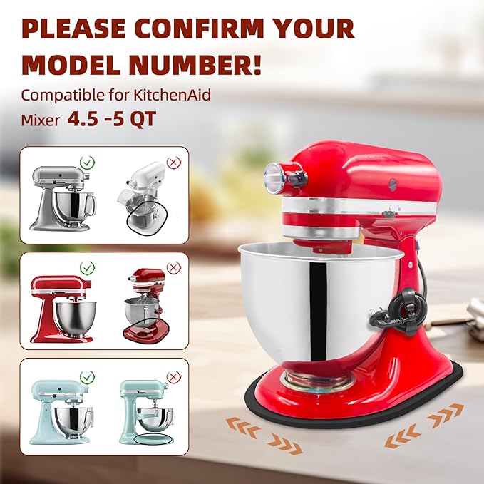 Compatible with Kitchen Aid Mixer Slider for 4.5-5 QT Stand Mixer, Kitchen Aid Sliders for Countertop, Mixer Slider Mat for Kitchen Aid Stand Mixer, W/ 2×Cord Holder, 1×Silicone Scraper (Black)