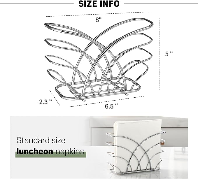 Napkin Holder for Table – Silver Iron Upright Napkin Dispenser for Paper Napkins, Napkin Dispenser for Kitchen Dining, Cocktail Picnic Bar Modern Kitchen and Dining Decor, Servilletero
