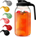 Glass Mason Jar Pitcher - 64 oz/2 Quart Wide Mouth Jug with Lid and Pour Spout, Airtight Seal, Leak Proof Iced Tea Pitcher for Sun Tea, Juice, Breast Milk, Cold Beverages, Coffe