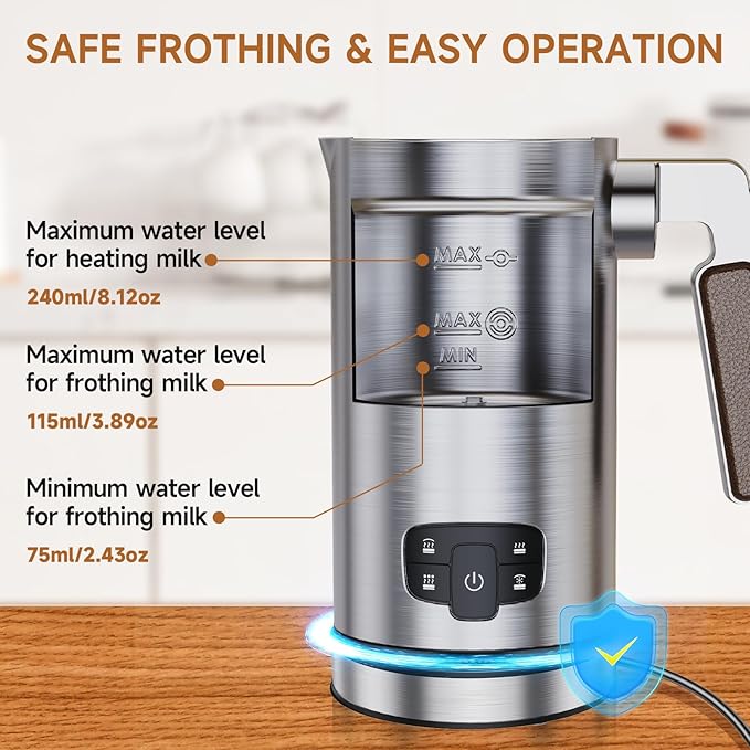 4-in-1 Electric Milk Frother for Coffee, Automatic Warm and Cold Foam Frother, One-Touch Milk Steamer and Frother for Latte Cappuccinos Hot Chocolate, Easy to Clean