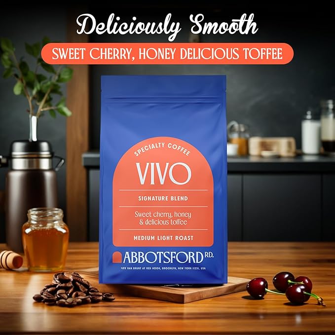Vivo Arabica Whole Coffee Beans, Specialty Coffee, Signature Blend Medium Light Roast Whole Bean with Sweet Cherry, Honey, and Delicate Toffee Notes, Freshly Roasted in Brooklyn, 12 oz Bean Bag