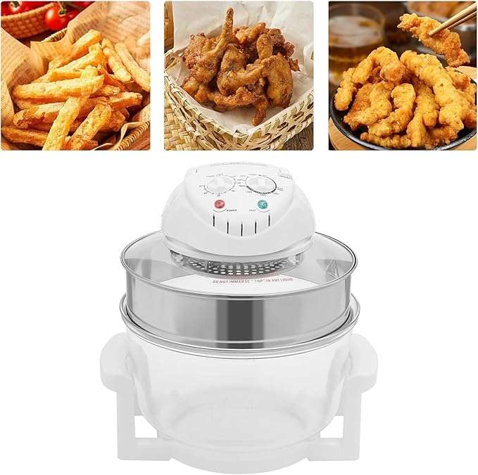 Air Fryer Glass |Halogen Oven |17.96QT Air Fryer Oven | 1400W Halogen Heating + Hot Air Circulation | 360° Viewable Glass Pot | 32°F-482°F Adjustable | Perfect for Family Cooking & Entertaining