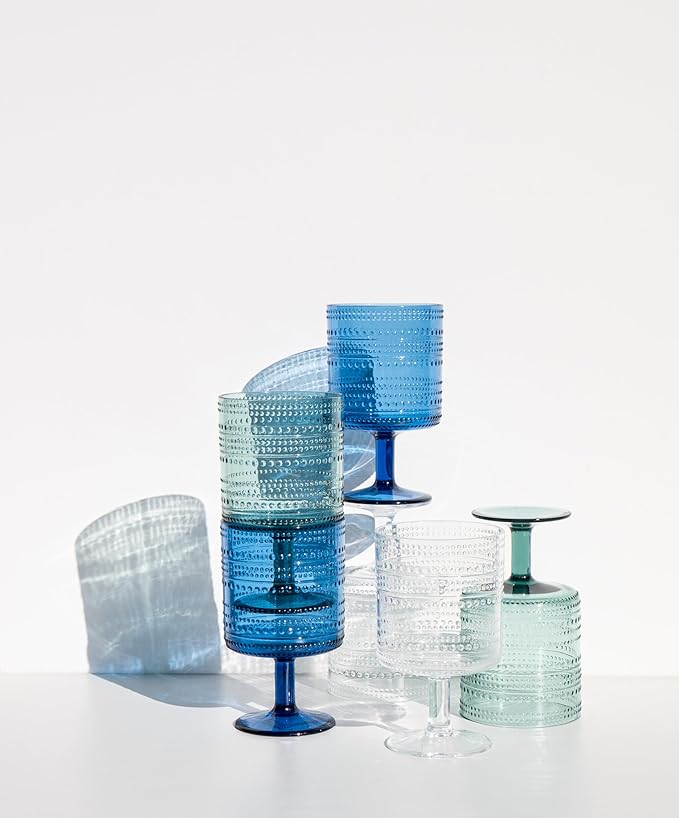 Beaded Stacking Goblet, Indoor/Outdoor, Sea Green, 14.8 oz., Set of 6