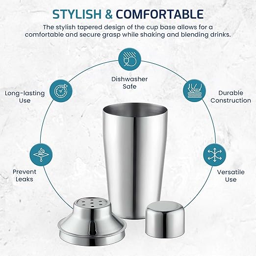 OCS Parts 3-Piece Stainless Steel Cocktail Shaker | 12-Ounce | Makes Perfect Mixed Drinks, Cocktails, and Coffees