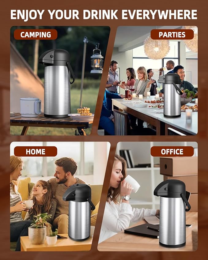Esemoil Coffee Carafe for Keeping Hot with Pump, 102oz/3L Large Capacity Airpot Coffee Dispenser, Insulated Stainless Steel Thermal for Hot/Cold Water Liquid Tea Chocolate for Hot Cocoa for Parties
