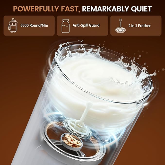 Kndko Electric Milk Frother, 6-in-1 Milk Frother and Steamer, Automatic Warm and Cold Foam Maker and Milk Warmer for Latte, Cappuccino, Macchiato, Perfect for Home and Office Use, Easy to Clean, White