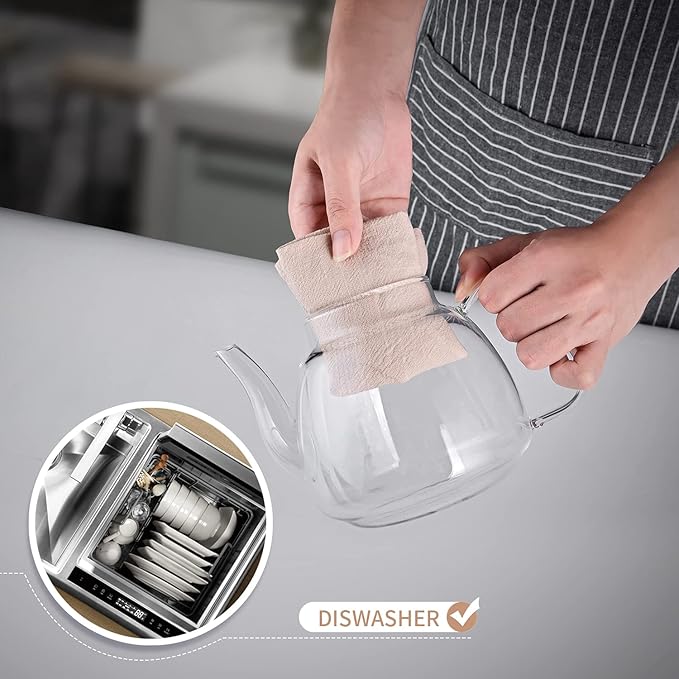 CNGLASS Glass Teapot with Infuser(37.5oz),Clear Tea Kettle with Removable Stainless Steel Strainer,Stovetop Safe Glass Teapot for Blooming and Loose Leaf Tea