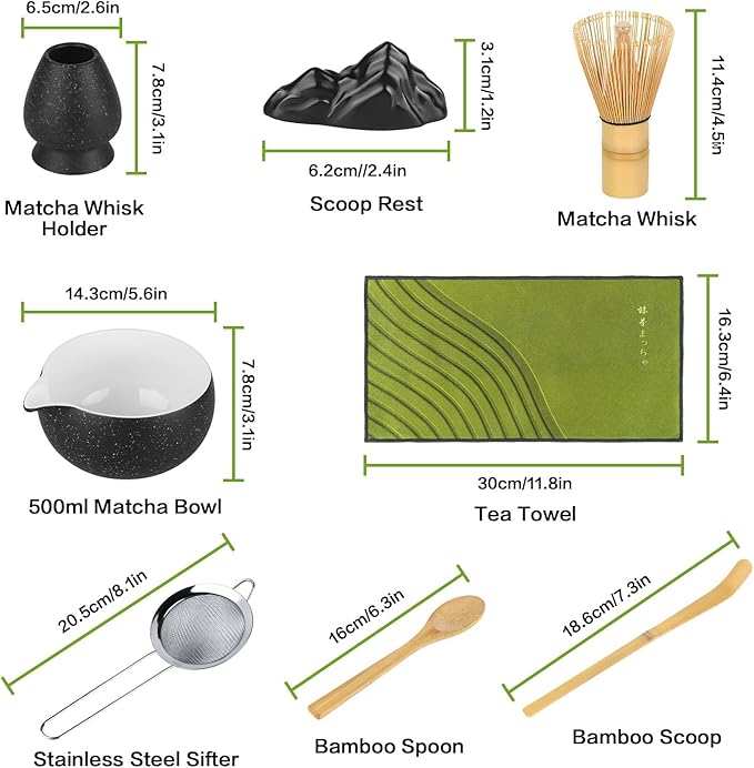ChefBee 8PCS Matcha Whisk Set - Ceramic Matcha Tea Bowl Kit Set Includes Bowl, Whisk and Chasen Holder, Sifter, Bamboo Spoon & Scoop, Scoop Rest, Tea Towel, Christmas Macha Gift for Beginners Lovers