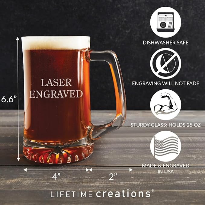 Lifetime Creations Engraved Personalized Name Beer Mug 25 oz - Stein with Name, Monogrammed Beer Lover Groomsmen Gift, Dishwasher Safe, Made in USA