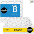 Simply 20x21x1 Air Filter, Merv 8, 6 Pack, For Home AC Furnace & HVAC (Actual Size: 19.75"x20.75"x0.75") DUST, Pet, & Allergy Control
