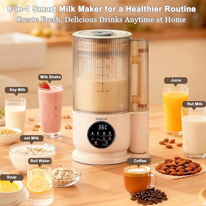 50oz Nut Milk Maker Machine, 10-in-1 Soy, Almond, Oat & Rice Milk Maker with 12 Stainless Steel Blades, Plant-Based Vegan Blender with Delay Start, Temp Hold, Boil Water & Easy Self-Cleaning