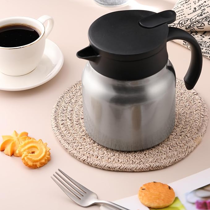 2 Pcs Thermal Coffee Carafe for Keeping Hot/Cold Stainless Steel Small Coffee Creamer Container Double Wall Vacuum Insulated Tea pot Beverage Dispenser for Milk Hot Chocolates(Sliver,27 oz)