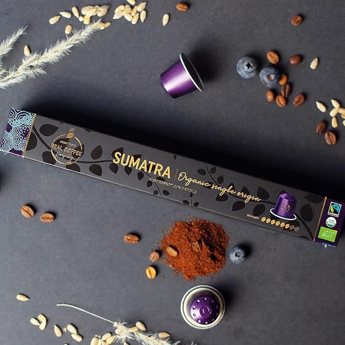 ‘Sumatra’ Organic Italian Espresso for Nespresso | 100 Organic Aluminum Capsules | Single-Origin Dark Roast | 100% Nespresso Compatible Pods | Fairtrade | Package May Vary