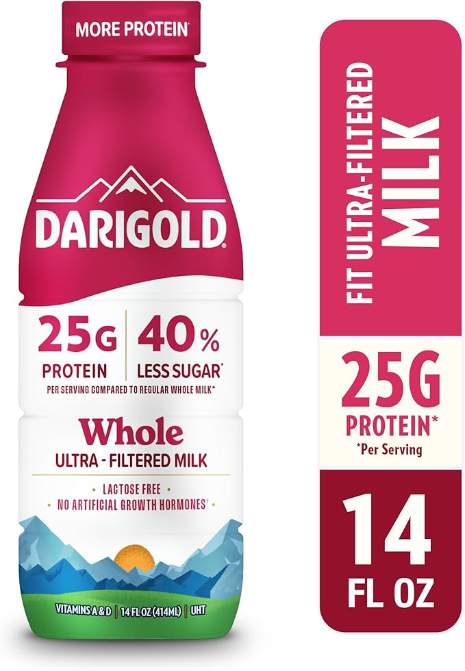 Darigold FIT High Protein Whole Ultra-Filtered Milk - Lactose Free, 25g Protein, 40% Less Sugar - 14oz Bottles, 12 Pack (Whole Milk)
