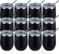 MEWAY 12oz/12 Pack Wine Tumbler Glasses with Lid -Double Wall Vacuum Stainless Steel Travel Tumbler Mug,Stemless Insulated Wine Cup for,Coffee,Cocktails,Gifts (Black,Set of 12)