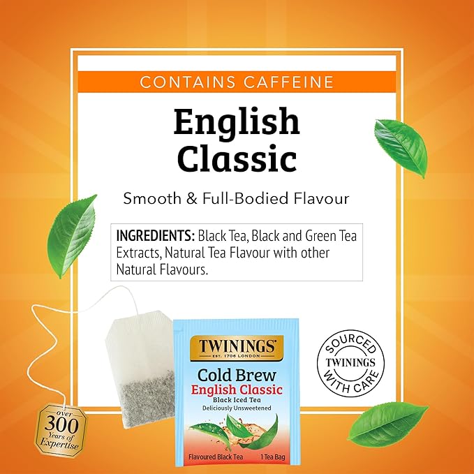 Twinings English Classic Cold Brew Iced Tea Bags, 20 Count (Pack of 1), Unsweetened Black Tea, Caffeinated, 20 Teabags