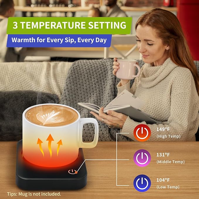 VOBAGA Coffee Mug Warmer Coffee Gift Set, Come with 15 oz Ceramic Mug (Black