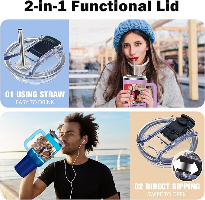Personalized Tumbler with Pictures Text Name, Personalized Birthday Gifts for Men Women, Custom Stainless Steel Water Bottle Travel Coffee Mug, Anniversary Wedding Gifts (40oz photo)