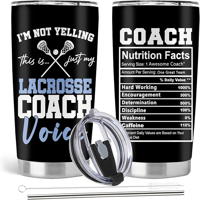 Lacrosse Coach Gifts, Lacrosse Gifts, 20oz Stainless Steel Tumbler with Lid Straw