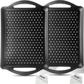Non Slip Food Serving Tray with Handles, 2-Pack Rectangle Anti-Slip Non-Toxic Dishwasher Safe Tray for Snack Fruit Dessert Breakfast Drink,Black