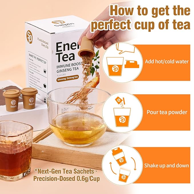 SAIPIN Ginseng Tea, 20 Pack 100% Pure Organic Ginseng Powder, No Additives, Non-GMO, Premium Instant Tea, Kidney, Energy & Immune tea for Women & Men, freeze-dried powder, Hot And Cold Soluble