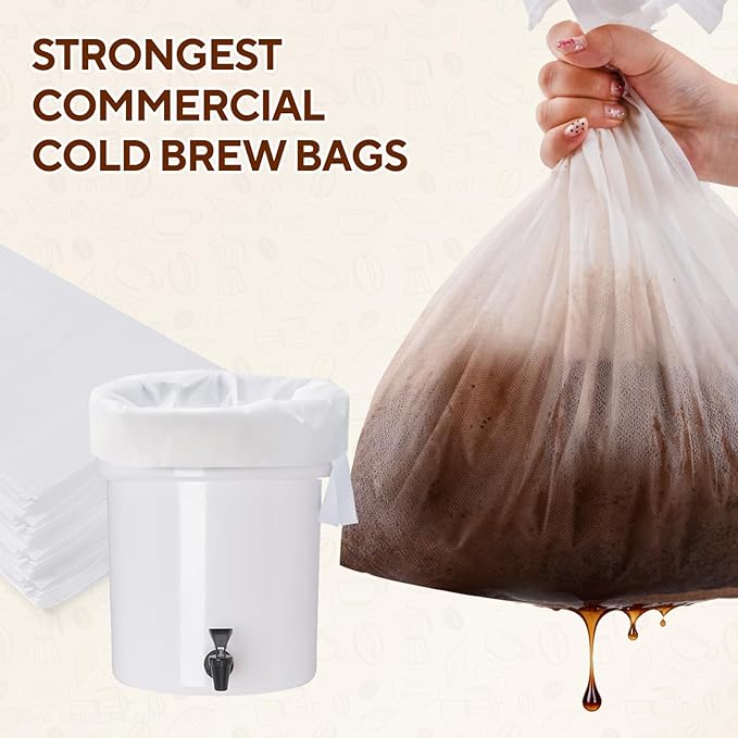 60PCS Commercial Cold Brew Coffee Bags with Drawstring, 20" X 20" Disposable Coffee Filters for 5 Gallon Buckets and Commercial Model Cold Brew Coffee Makers