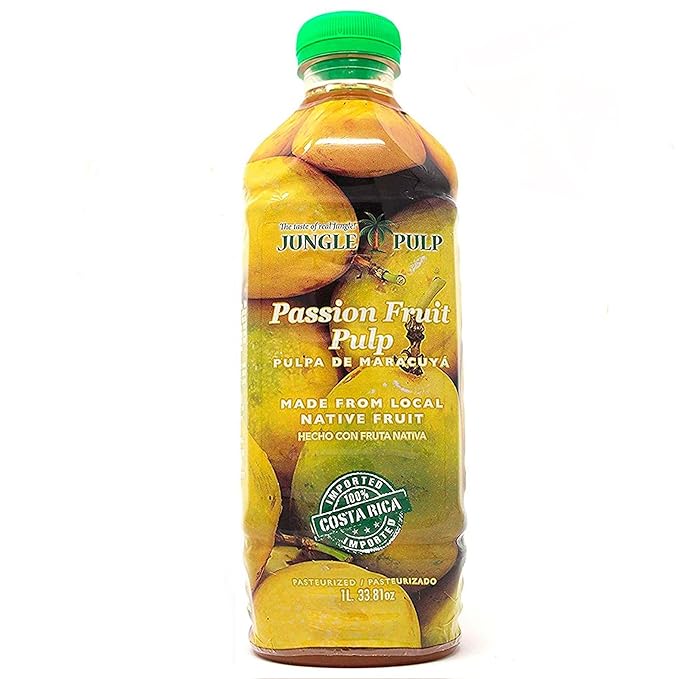 Jungle Pulp Passion Fruit Puree Costa Rica Blend, Topping, Flavoring, Better Than Syrup, For Cocktails, Pastries, Smoothies and Cooking 33.8oz/1 Liter.