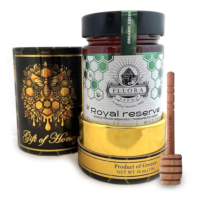 Ellora Farms Organic Greek Honey, Wild Thyme, Raw Unfiltered, Preservative and Additive Free, 2025 Paris and Dubai Gold Awards Winner, Gift Pack with Dipper - 450g (16oz)