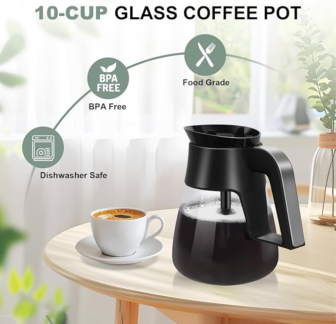10-Cup Coffee Pot Replacement for Ninja Coffee Maker CM401 CM371 CP301, Glass Carafe with Brew-Through Lid Compatible with Ninja CM300 CM400 CP300 CM400BRN CF090 CF091 CF092 CM305 CM360