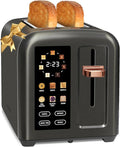 SEEDEEM Toaster 2 Slice, Touch Control Stainless Toaster LCD Display, 50% Faster Heating Speed, 1.4'' Wide Slots, More Timer Functions, Removable Crumb Tray, 1350W, Dark Metallic