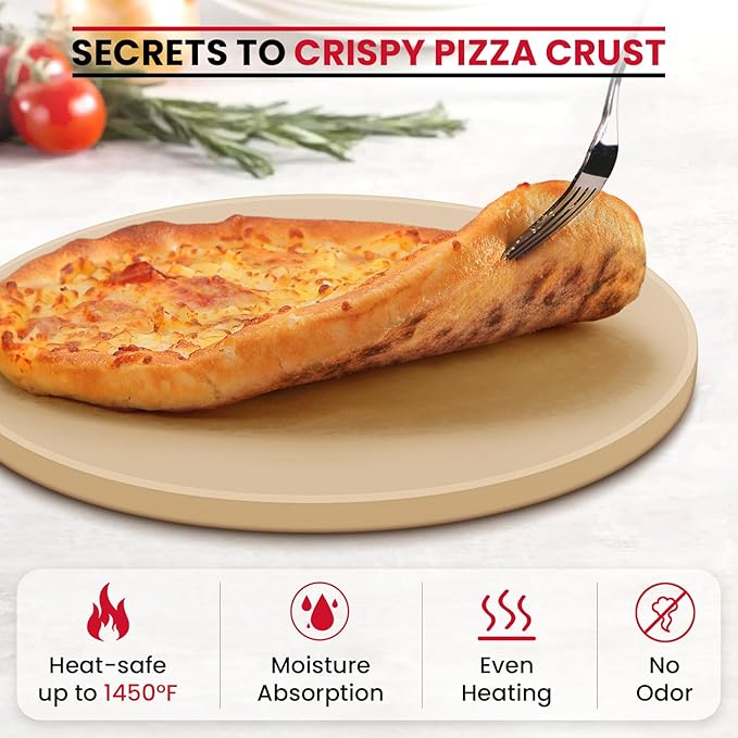 Unicook 14 Inch Round Pizza Stone, Heavy Duty Cordierite Baking Stone for Oven and Grill, Thermal Shock Resistant, Ideal for Baking Crispy Crust Pizzas, Bread, Pies and More, Includes Dough Scraper