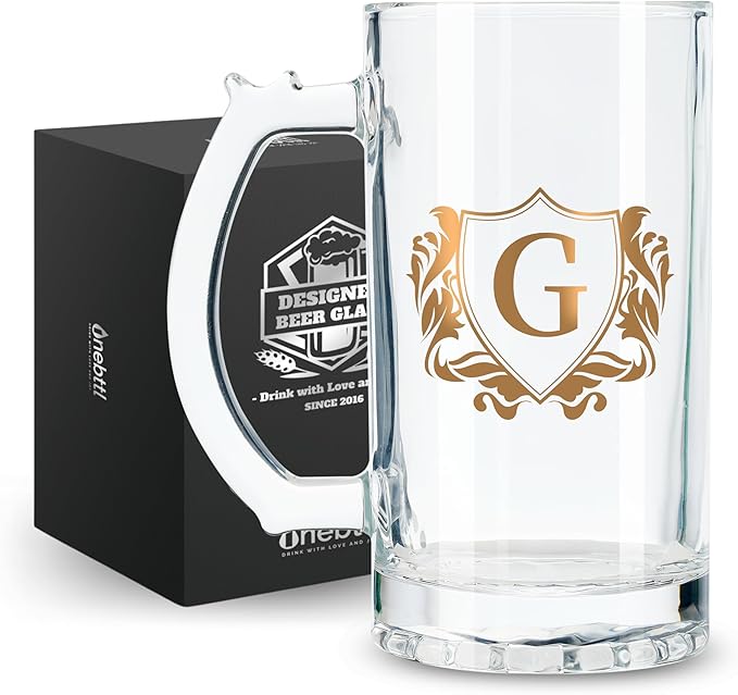 Onebttl Personalized Beer Gifts for Men Beer Lovers - 17 oz Heavy Beer Stein Mug with Handle for Boss as Birthday Christmas Gift - G