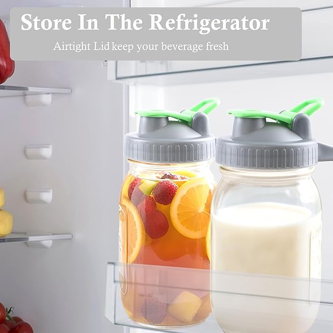 Mason Jar Pitcher With Pour Lid 32 Oz Glass Breast milk Storage Jug 1 Quart Wide Mouth Glass Tea Pitcher With Handle Creamer Container For Fridge Juice, Cold Brew Coffee,Lemonade,Beverage 2 Set