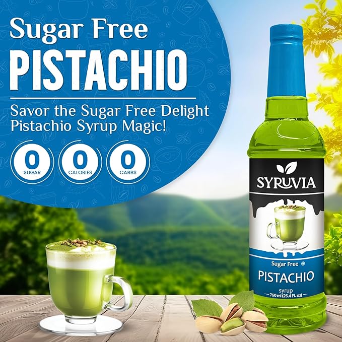 Syruvia Sugar Free Coffee Syrup, Pistachio Flavored Syrup for Drinks and Desserts – 25.4 fl oz