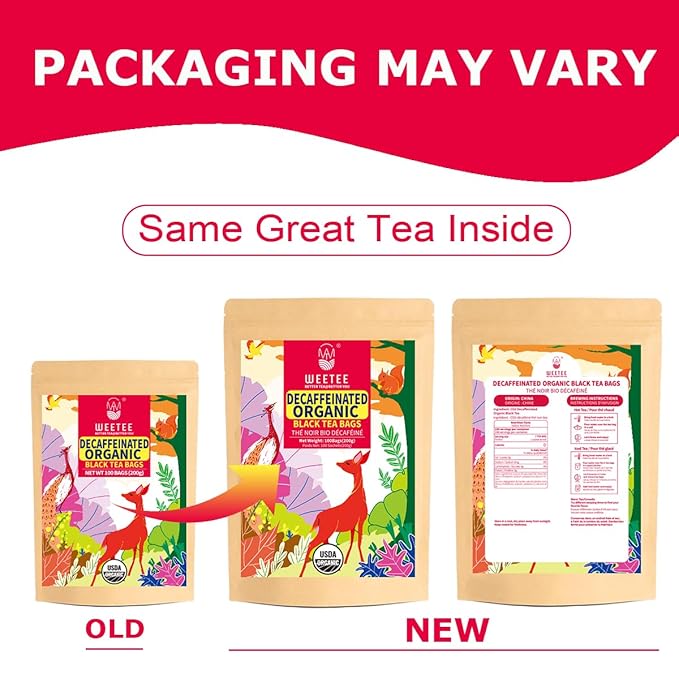 WT WEETEE Organic Decaf Black Tea Bags, Organic Black Tea 100 Count | Smooth & Mild Taste | CO2-Decaffeinated | Resealable Kraft Bag