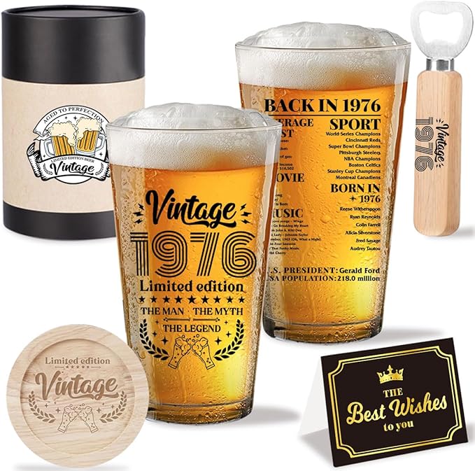 Funny 50th Birthday Gifts for Men 50 Year Old Gifts for Vintage 1976 Beer Drinking Glass Happy Anniversary 50th Birthday Party Supplies Decorations for Him Husband Dad Coworker