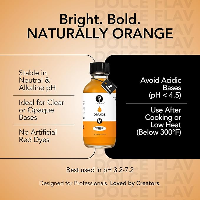Dolce Flav Natural Orange Food Coloring – 2 oz Bright Plant-Based Liquid Dye | Water-Soluble Color for Baking, Drinks & Desserts | Graduated Dropper Included | No Artificial Dyes | Kosher | Made in USA