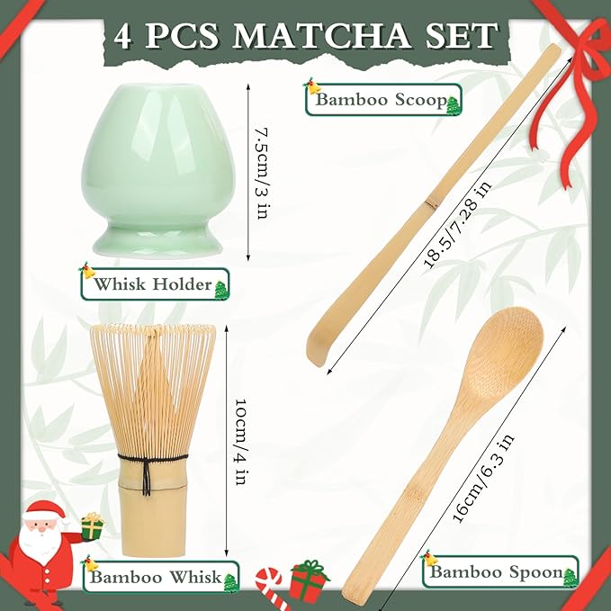 Matcha Whisk Set with Bamboo Whisk Matcha Whisk Holder Bamboo Scoop and Tea Spoon 4 Pcs Matcha Making Kit Japanese Tea Tools For Christmas Gift