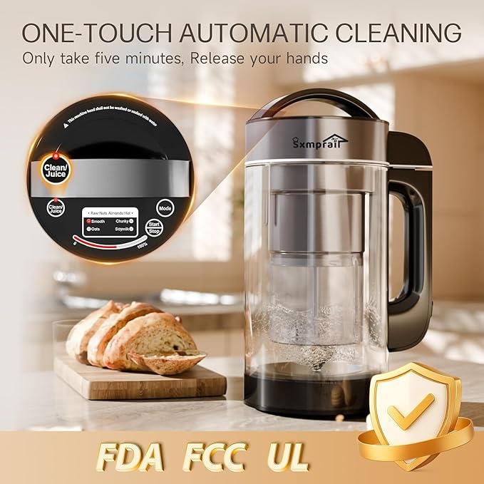 304 Stainless Steel Almond Milk Maker Machine (Built-in Filter) 50oz 6-7 Cups Per Batch, 8-IN-1 Cooking Blender Make Plant Based Nut Milk, Soy Oat Milk, Soup & Juice, Automatic Cleaning (Silvery)