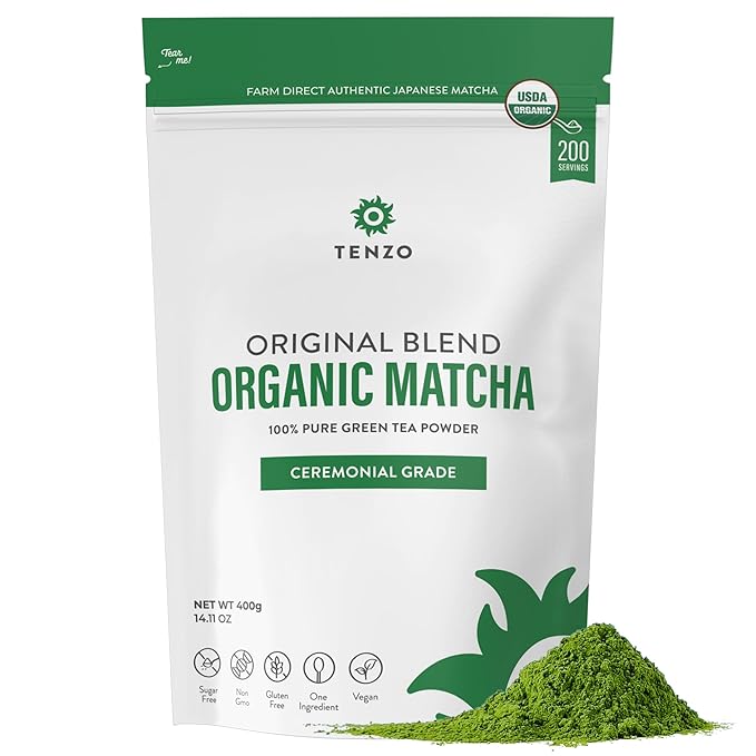 Tenzo Matcha Green Tea Powder - USDA Organic Ceremonial Grade - Paleo, Kosher, Vegan - Authentic Japanese Matcha Tea - Original Latte Powder (14.11 Ounce)