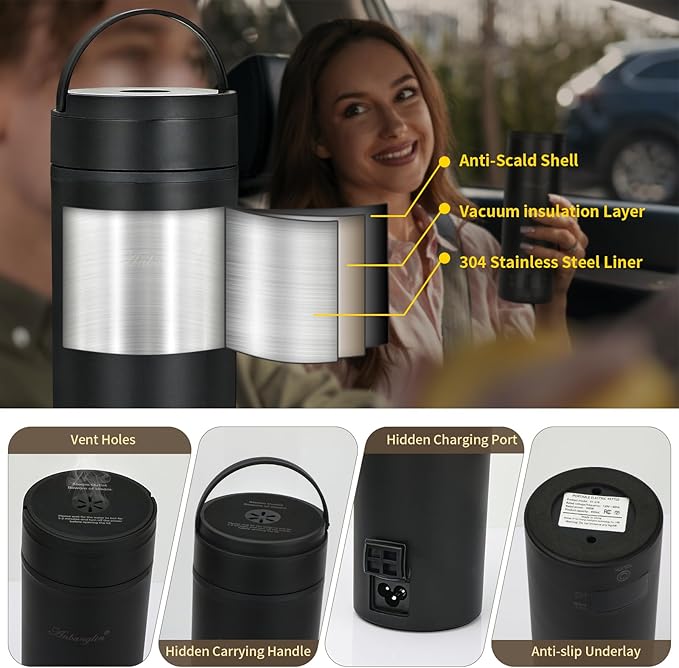 Travel Electric Tea Kettle, 450ML Small Water Boiler Kettle Electric with 4 Temp Settings, Auto Shut-Off & Boil Dry Protection, 304 Stainless Steel Portable Bottle Warmer for Travel, Black