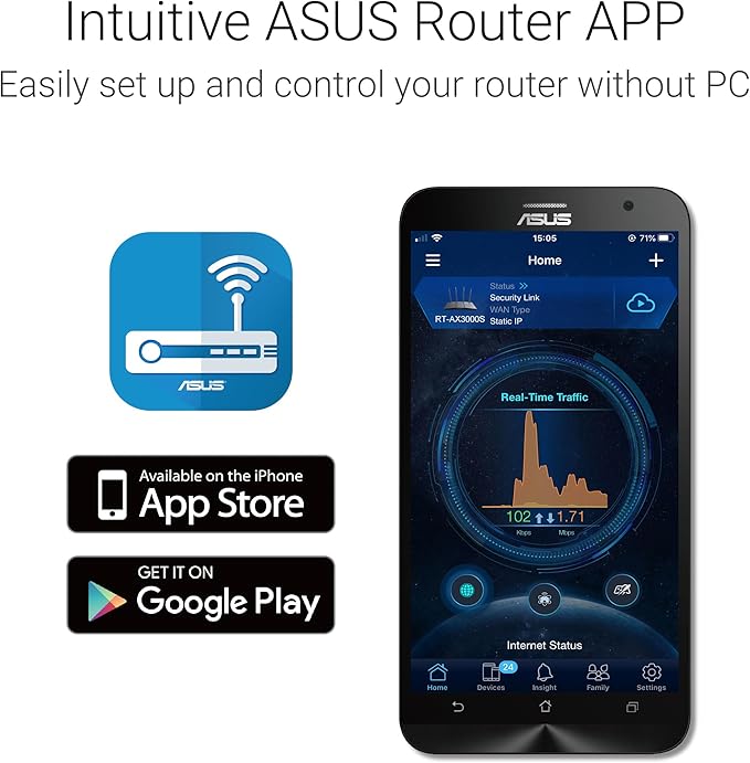 ASUS RT-AX3000S Dual Band WiFi 6 Extendable Router, Instant Guard, Parental Control Scheduling, Built-in VPN, AiMesh Compatible