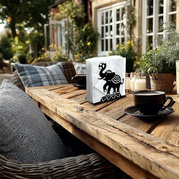 Circus Elephants Decorative Black Metal Napkin Holder for Table, 5.3" x 4.9" x 1.9" Animal Standing Napkin Holder for Home Kitchen Restaurant Picnic Party Coffee Bar Dining Room