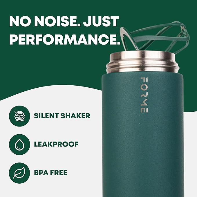 FORME - Blender Shaker Bottle, Leakproof Double Insulated Stainless Steel, Noiseless Shaker Bottle for Hot & Cold Drinks, Ideal for Protein & Supplement Shakes (Jungle, 23.7 oz)