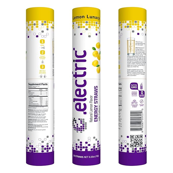 Smooth and Gentle Caffeine Energy. No Sugar. No Calories. Healthy and All Natural Natural Lemon Lunacy – 10 Straw Pack (10-Pack, Lemon)