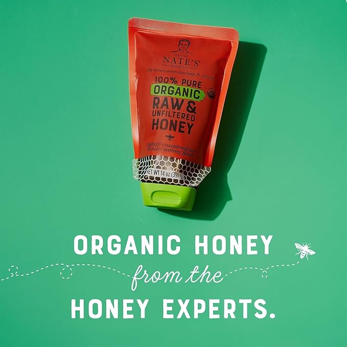 Nature Nate's 100% Pure USDA Organic Raw & Unfiltered Honey, 14 oz. No-Drip Sustainable Squeeze Pouch; Purity Guarantee, No Additives