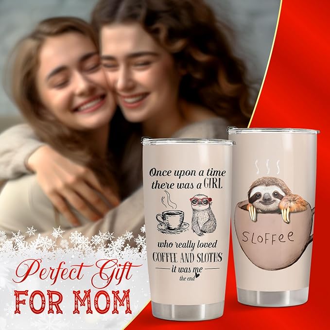 34HD Just A Girl Who Loves Sloth Tumbler with Lid, 20oz Stainless Steel Sloth Coffee Mug, Animal Gifts for Women Teen Girls Coworker Friend, Animal Lover Gifts for Birthday Mothers Day Christmas