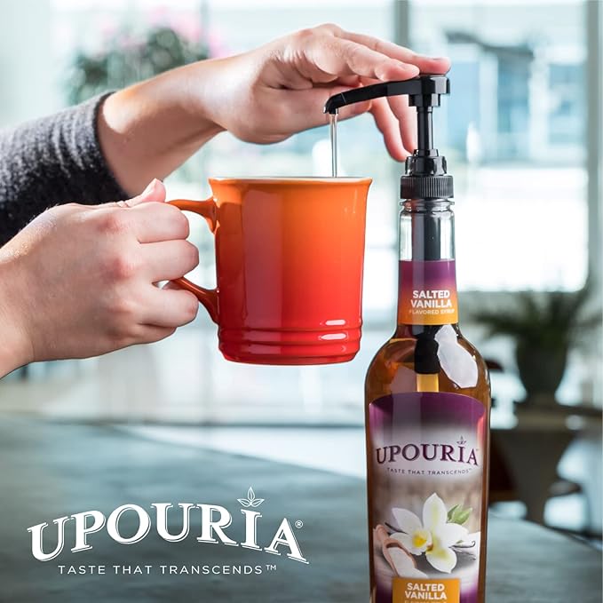 Upouria Salted Vanilla Flavored Syrup, 100% Vegan and Gluten-Free, 750 ml Bottle with Syrup Pump