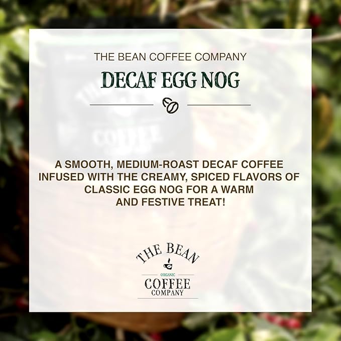 The Bean Organic Coffee Company Water Processed DECAF Egg Nog, Medium Roast, Ground Coffee, 5-Pound Bag, Café Molido Tostado Orgánico descafeinado
