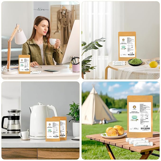 Taiping HK Green Matcha Tea 10 Single Serve Stick Packs For Cooking, Baking, Latte, Smoothie, Hot & Iced Drinks - Antioxidant-Rich, Helps Support Digestive Health - Unsweetened,Vegan(10 Count)